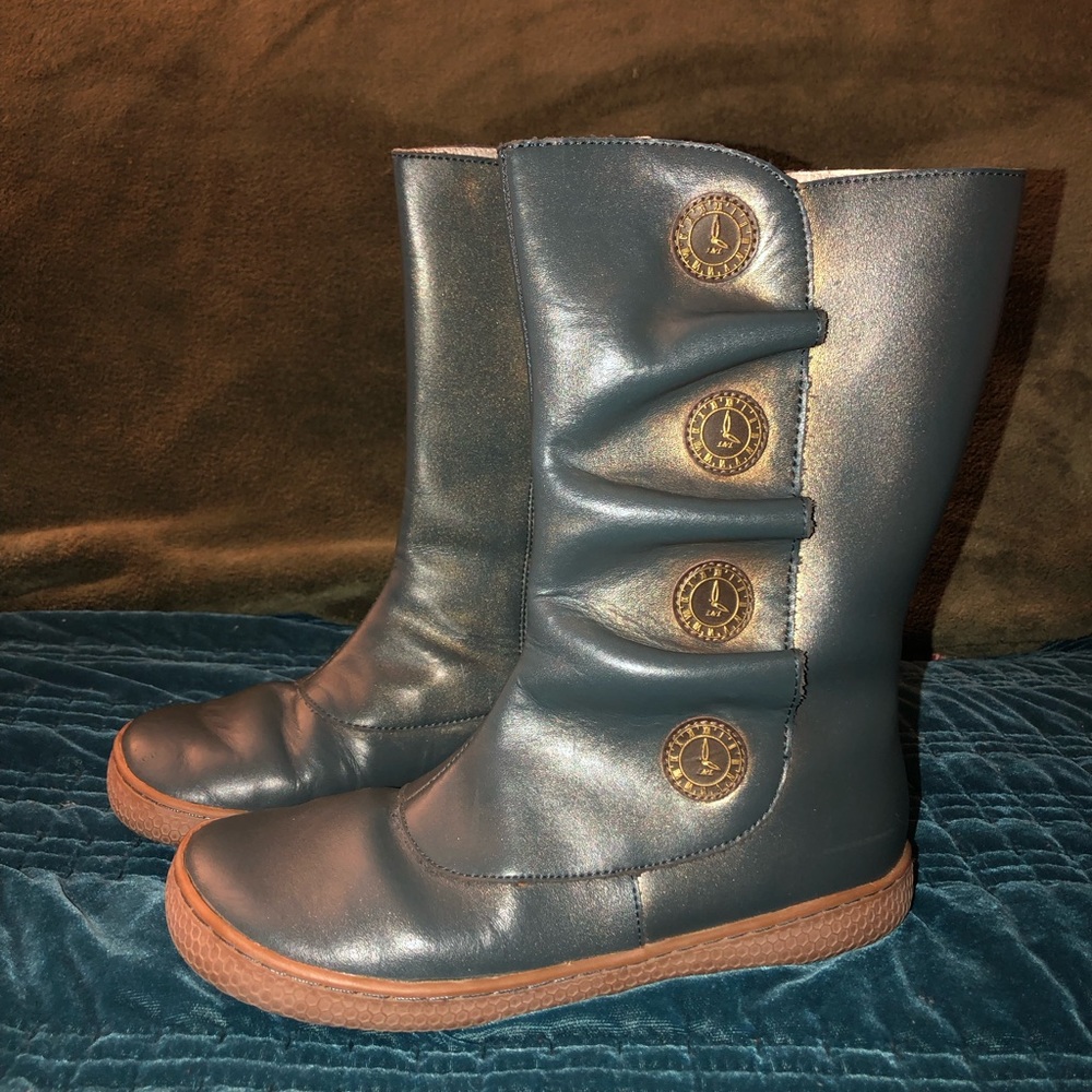 Livie & Luca girls sz 3 zip up boots blue/green with gold overlay